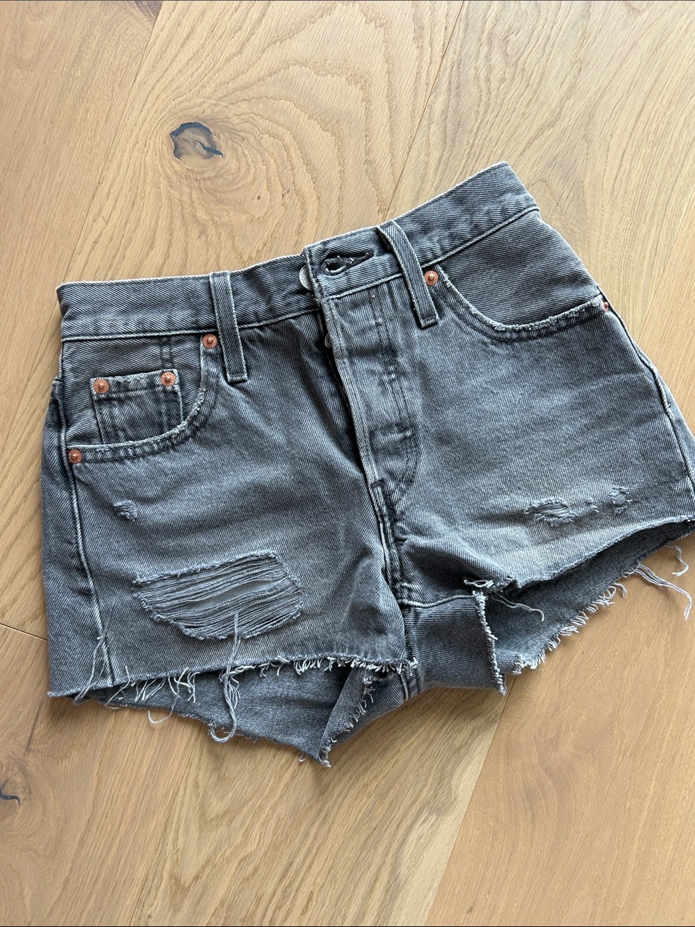 Levi’s Women's High-Rise Distressed Denim Shorts - Charcoal Gray